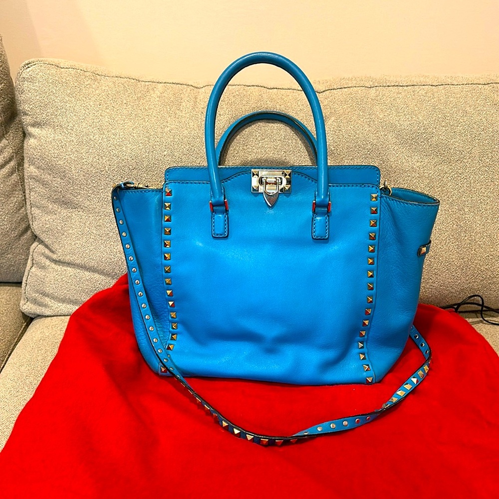 Valentino Garavani Blue Studded Tote